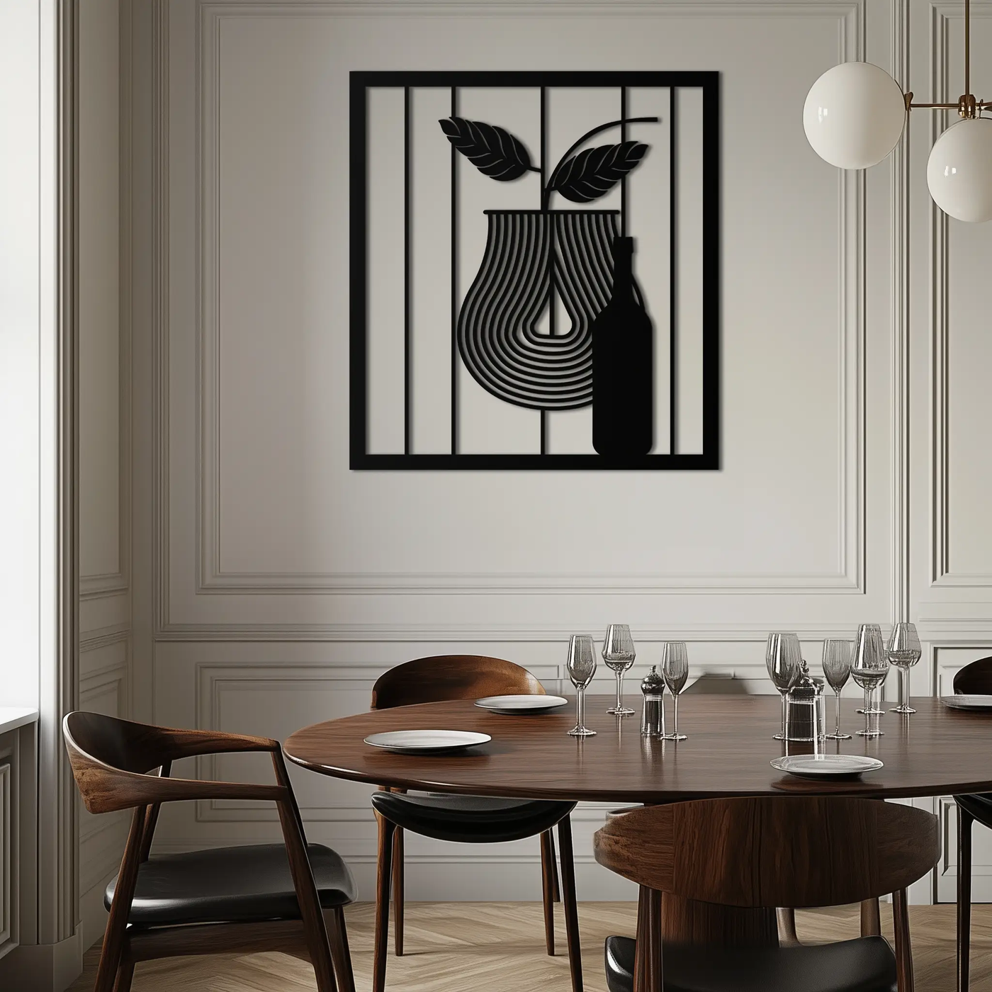 Bottle and Leaf Metal Wall Art – Modern Abstract Home Decor for Kitchen or Dining Room- KAF358 by Enova Art