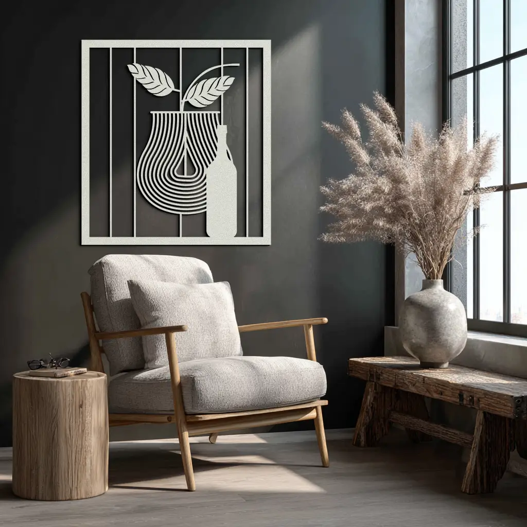 Bottle and Leaf Metal Wall Art – Modern Abstract Home Decor for Kitchen or Dining Room- KAF358 by Enova Art