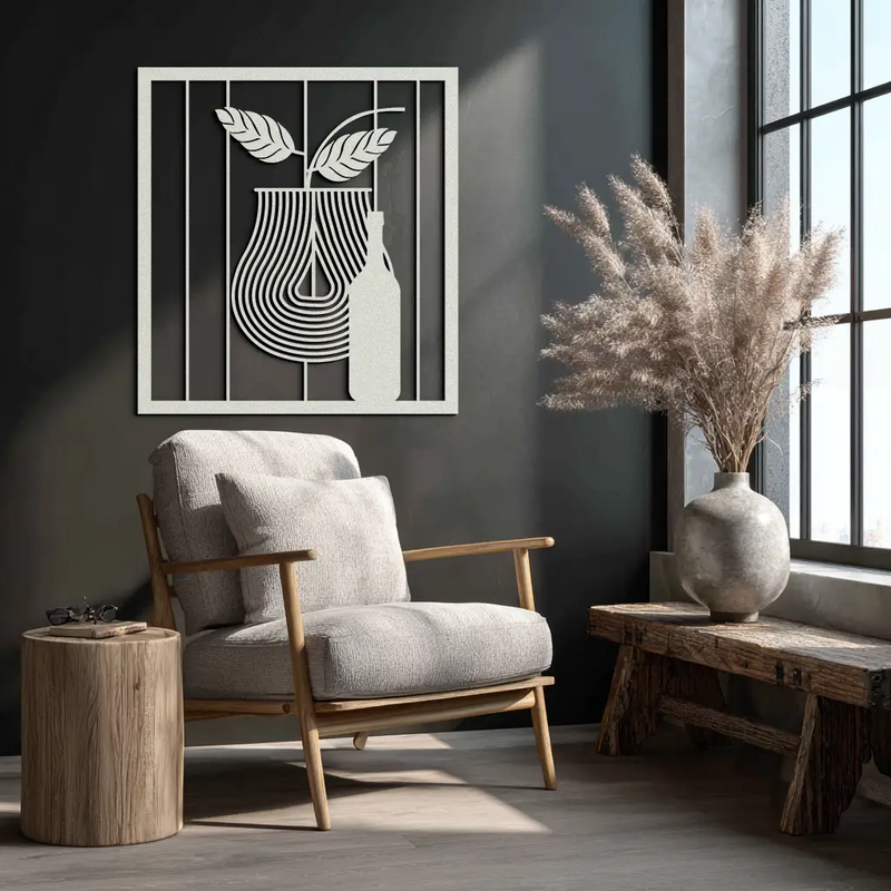 Bottle and Leaf Metal Wall Art – Modern Abstract Home Decor for Kitchen or Dining Room- KAF358 by Enova Art