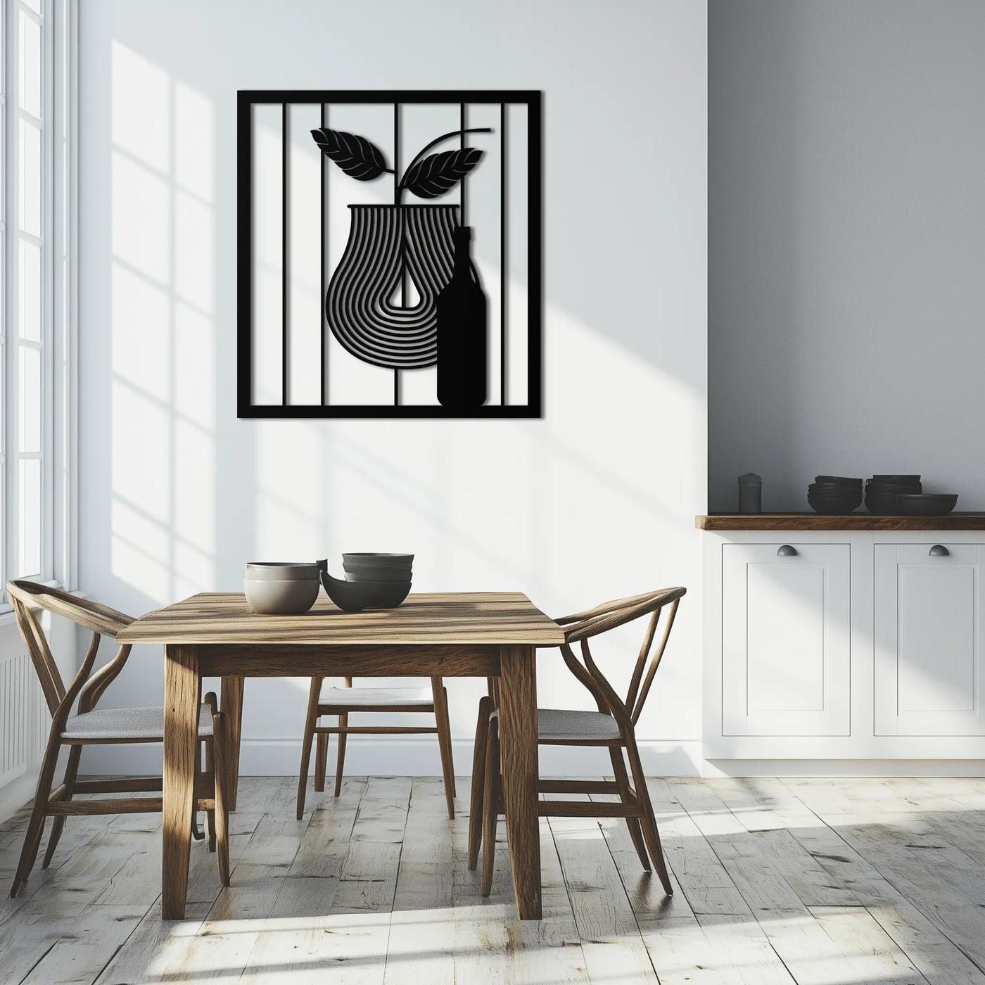 Bottle and Leaf Metal Wall Art – Modern Abstract Home Decor for Kitchen or Dining Room- KAF358 by Enova Art