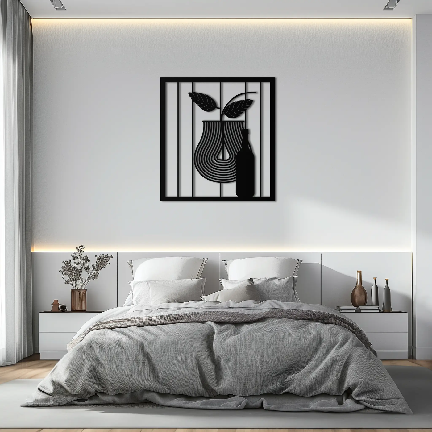 Bottle and Leaf Metal Wall Art – Modern Abstract Home Decor for Kitchen or Dining Room- KAF358 by Enova Art