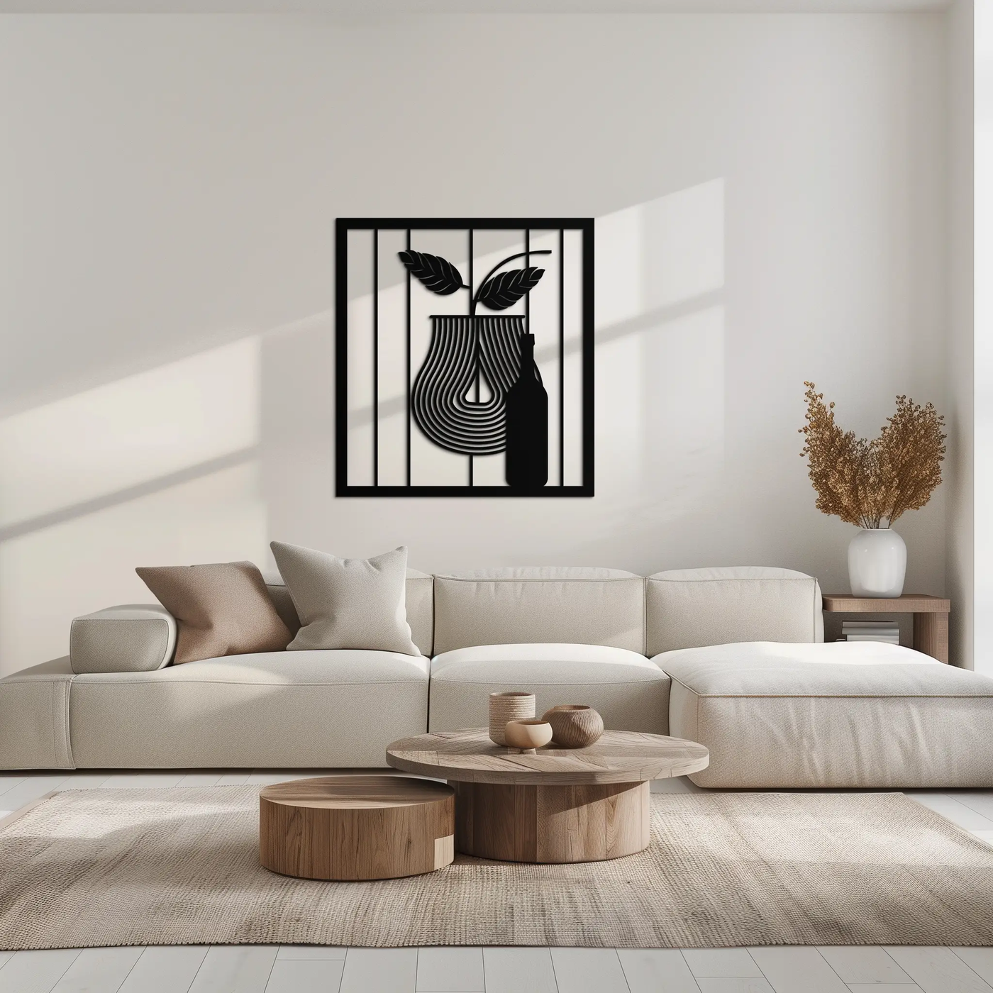 Bottle and Leaf Metal Wall Art – Modern Abstract Home Decor for Kitchen or Dining Room- KAF358 by Enova Art