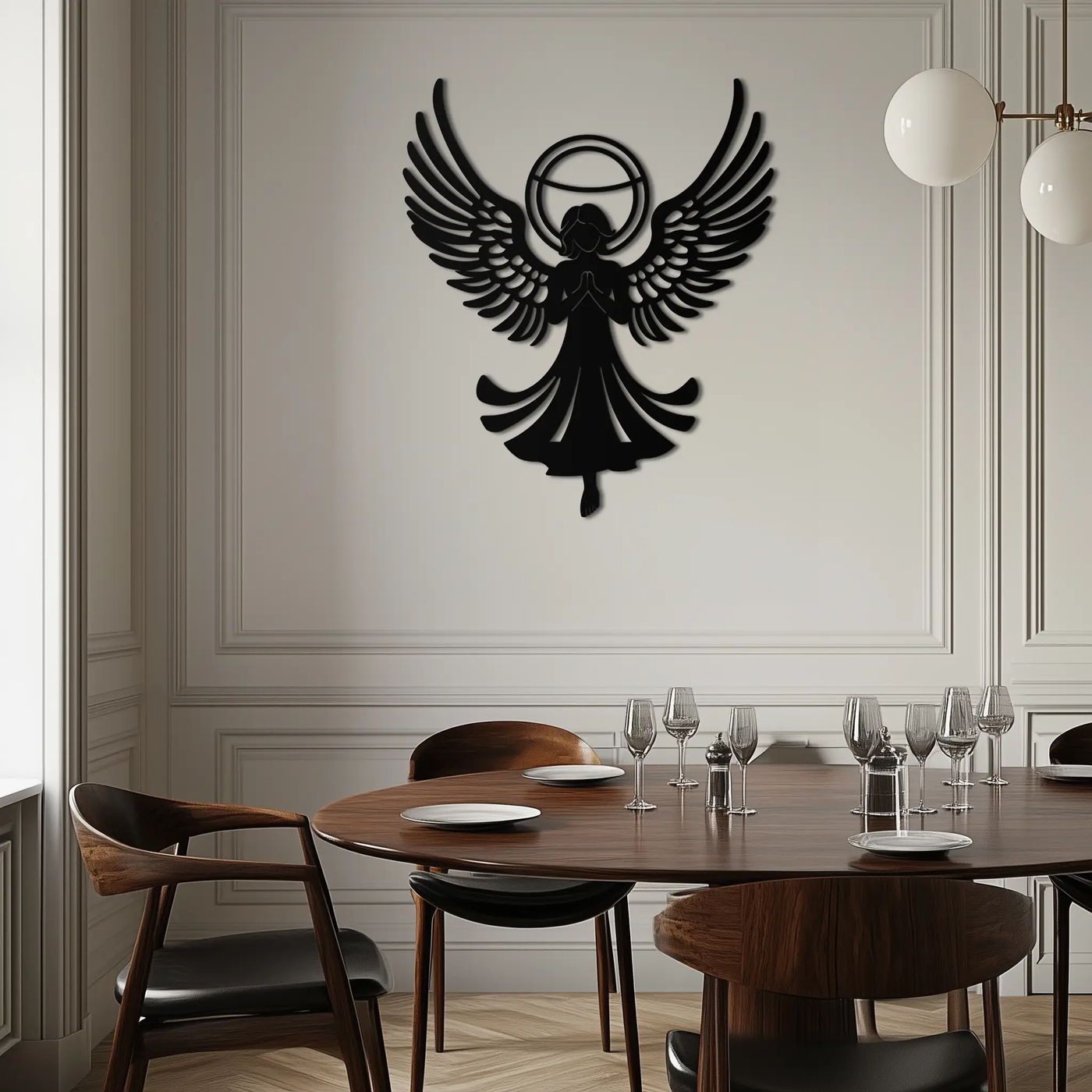 Guardian Angel Metal Wall Art – Spiritual Angel Silhouette with Halo for Home Blessing Decor- KAF359 by Enova Art