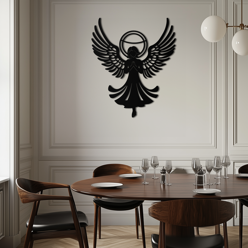 Guardian Angel Metal Wall Art – Spiritual Angel Silhouette with Halo for Home Blessing Decor- KAF359 by Enova Art