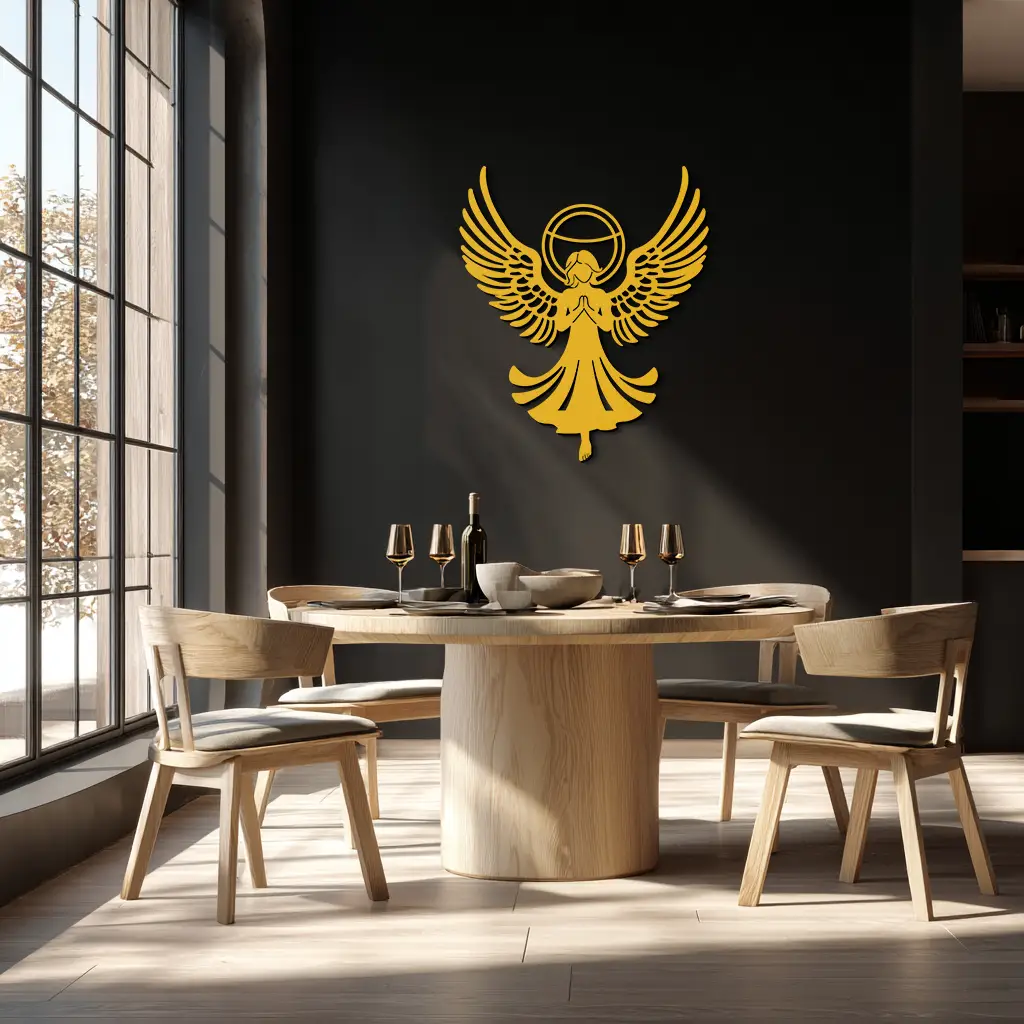 Guardian Angel Metal Wall Art – Spiritual Angel Silhouette with Halo for Home Blessing Decor- KAF359 by Enova Art