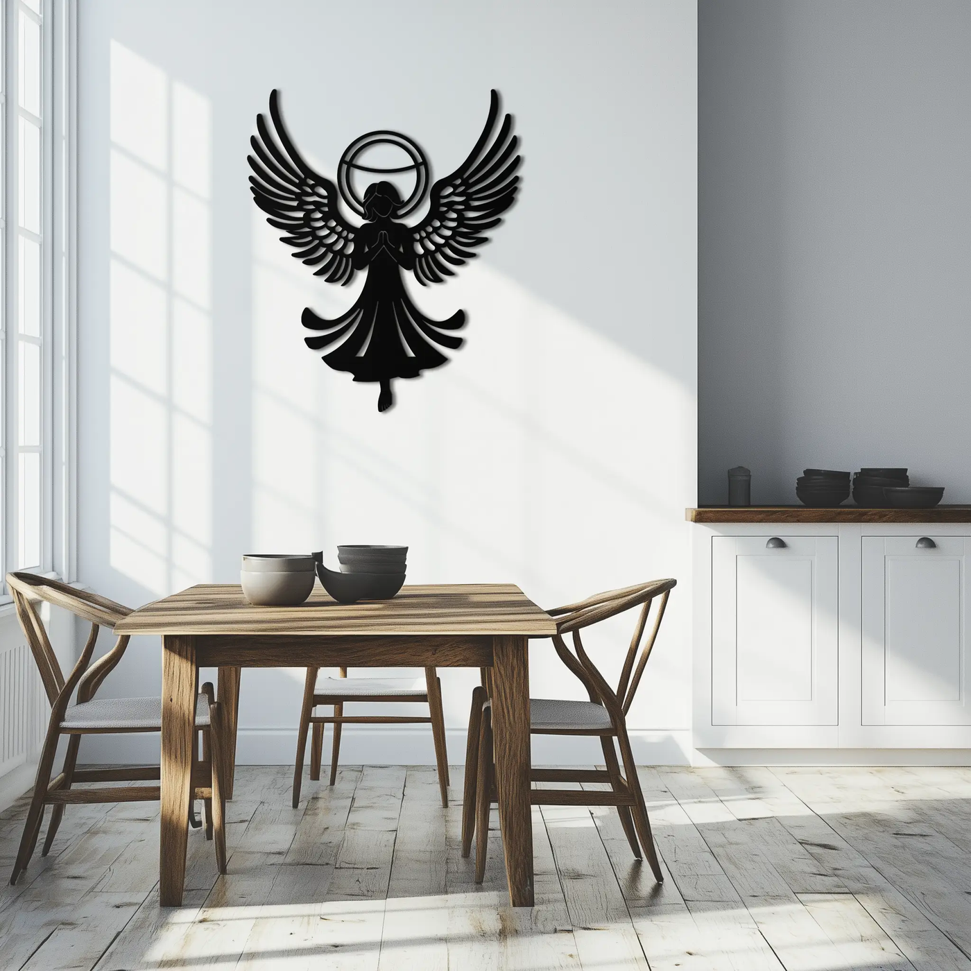 Guardian Angel Metal Wall Art – Spiritual Angel Silhouette with Halo for Home Blessing Decor- KAF359 by Enova Art