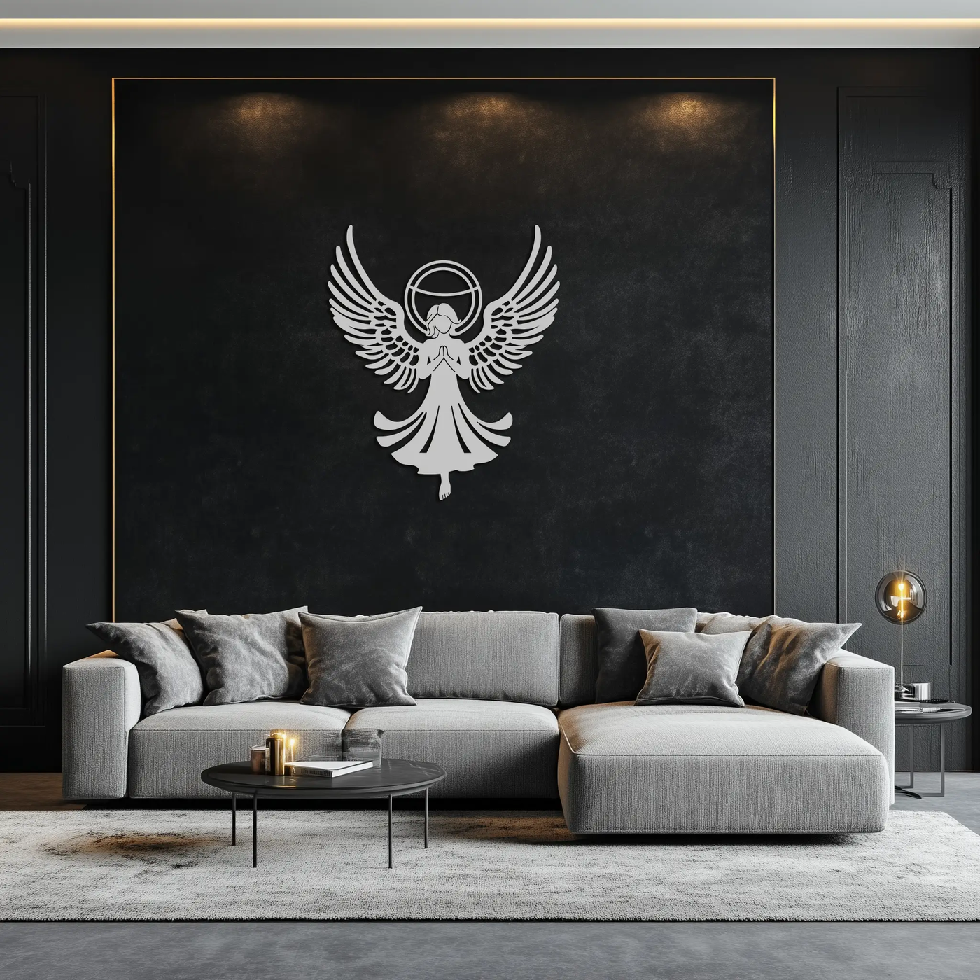 Guardian Angel Metal Wall Art – Spiritual Angel Silhouette with Halo for Home Blessing Decor- KAF359 by Enova Art