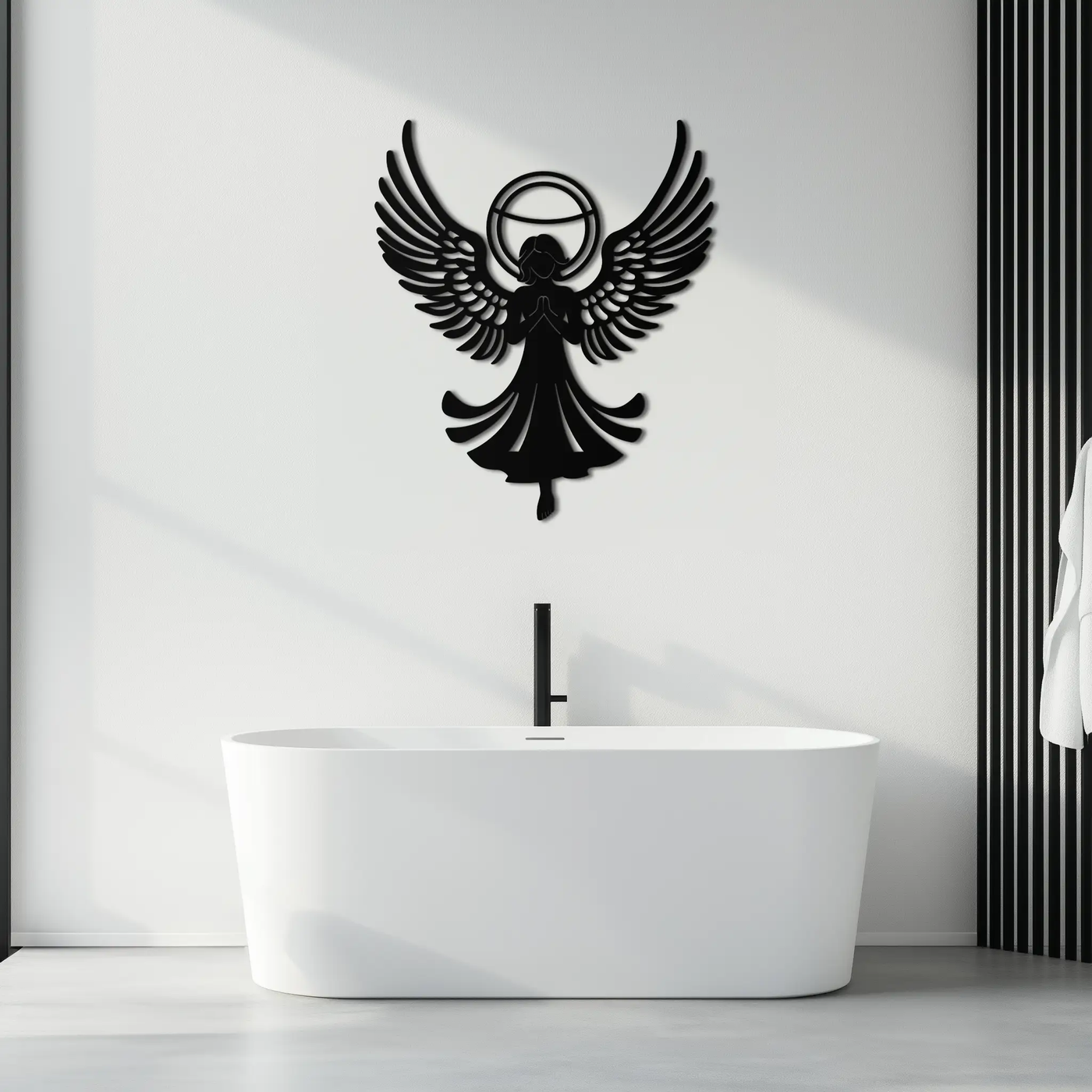 Guardian Angel Metal Wall Art – Spiritual Angel Silhouette with Halo for Home Blessing Decor- KAF359 by Enova Art