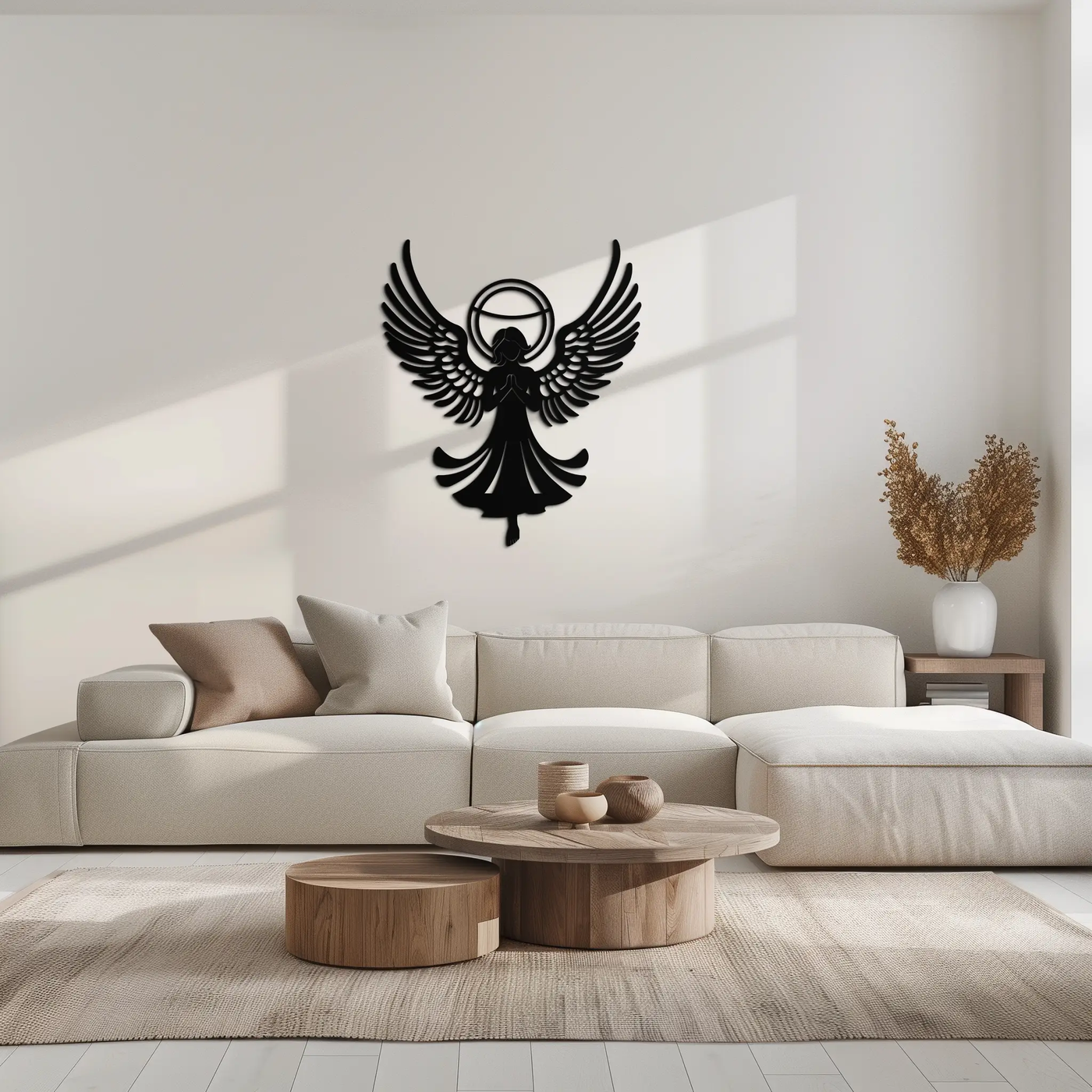 Guardian Angel Metal Wall Art – Spiritual Angel Silhouette with Halo for Home Blessing Decor- KAF359 by Enova Art