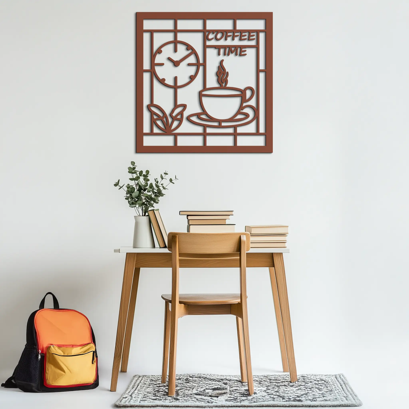Coffee Time Metal Wall Art – Coffee Cup and Clock Design for Kitchen and Cafe Decor- KAF360 by Enova Art