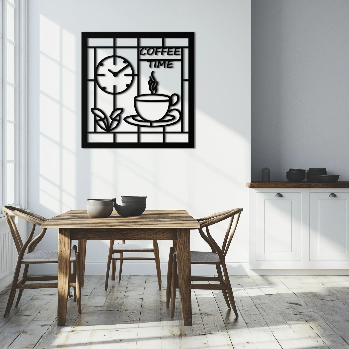 Coffee Time Metal Wall Art – Coffee Cup and Clock Design for Kitchen and Cafe Decor- KAF360 by Enova Art