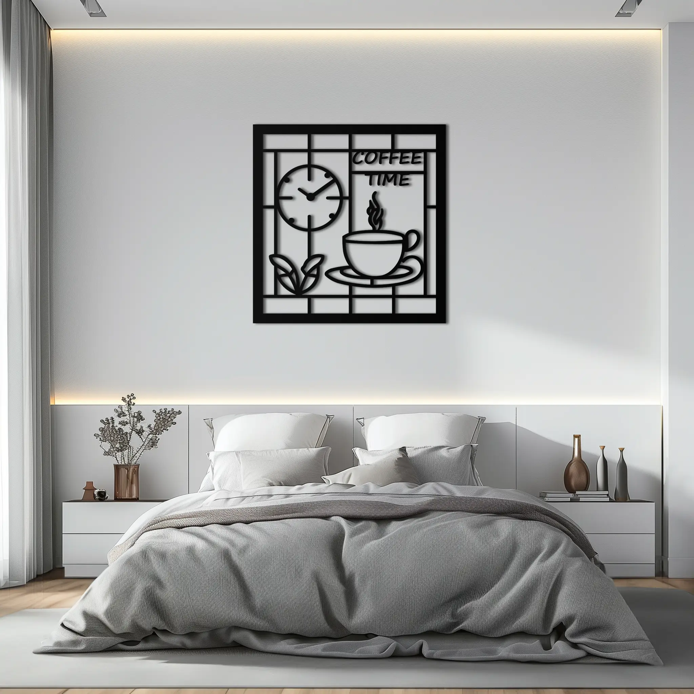 Coffee Time Metal Wall Art – Coffee Cup and Clock Design for Kitchen and Cafe Decor- KAF360 by Enova Art
