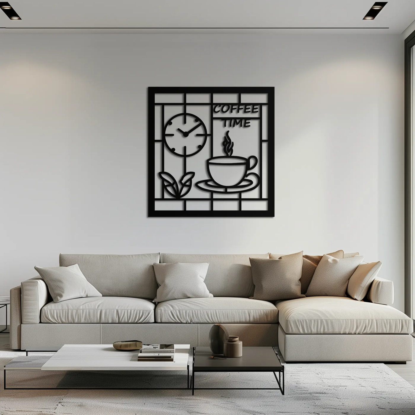 Coffee Time Metal Wall Art – Coffee Cup and Clock Design for Kitchen and Cafe Decor- KAF360 by Enova Art