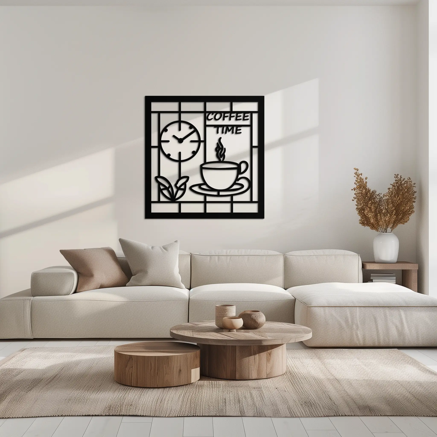 Coffee Time Metal Wall Art – Coffee Cup and Clock Design for Kitchen and Cafe Decor- KAF360 by Enova Art