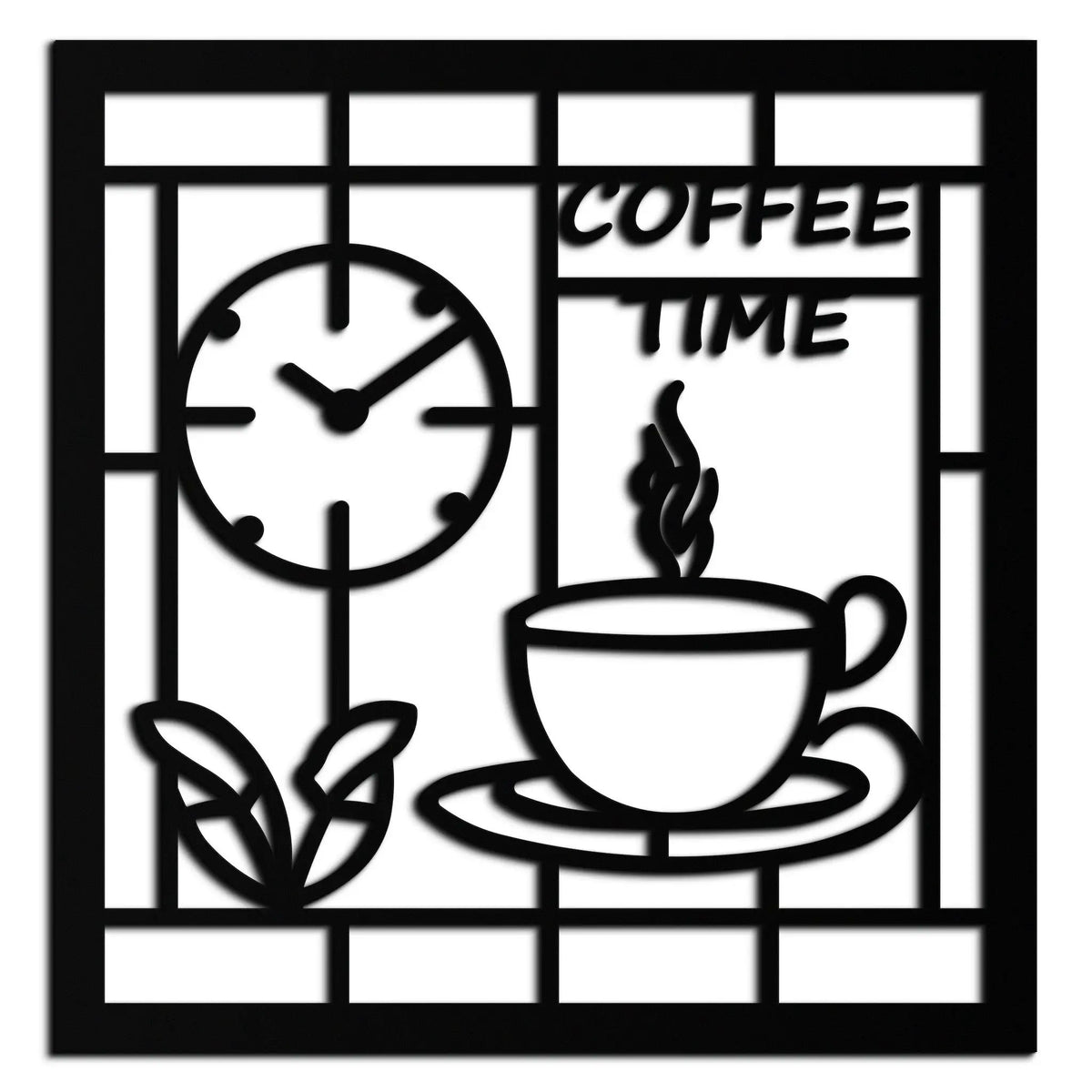 Coffee Time Metal Wall Art – Coffee Cup and Clock Design for Kitchen and Cafe Decor- KAF360 by Enova Art