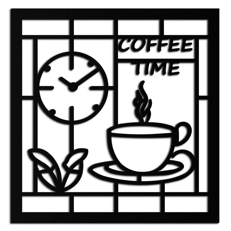 Coffee Time Metal Wall Art – Coffee Cup and Clock Design for Kitchen and Cafe Decor- KAF360 by Enova Art