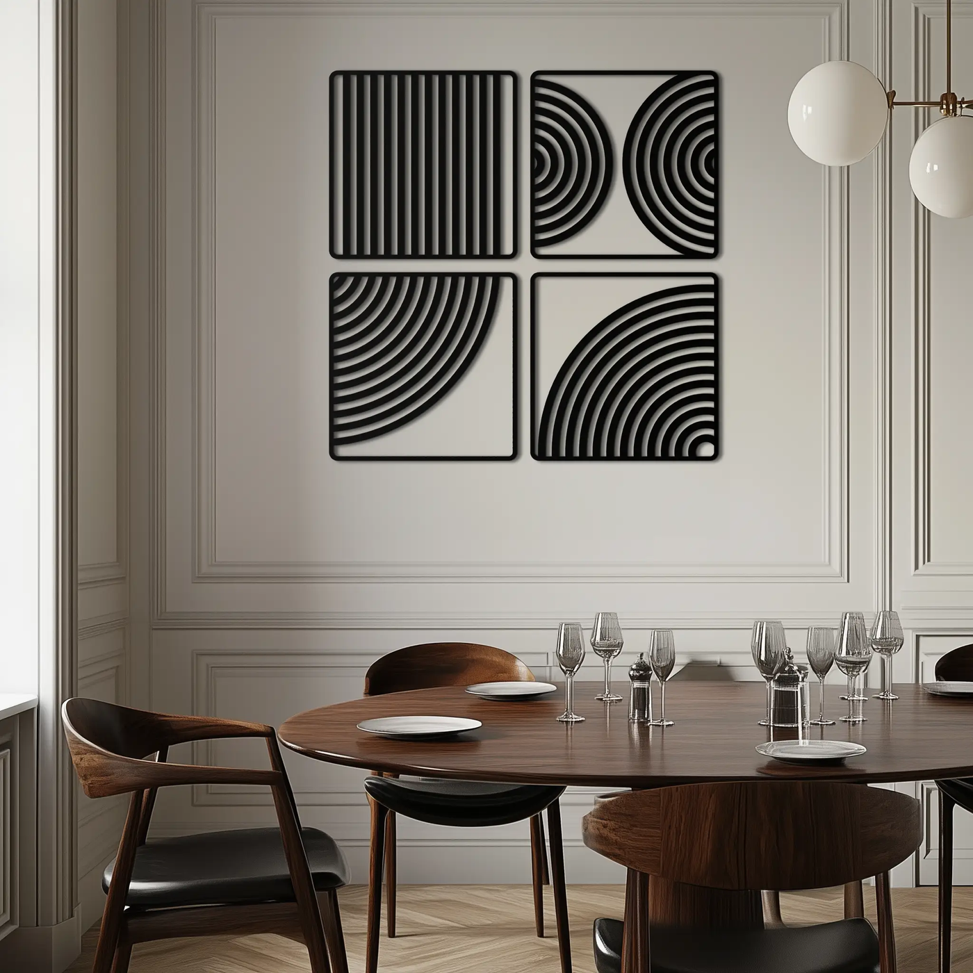 Geometric Pattern Metal Wall Art – 4-Piece Modern Minimalist Steel Decor- KAF363 by Enova Art