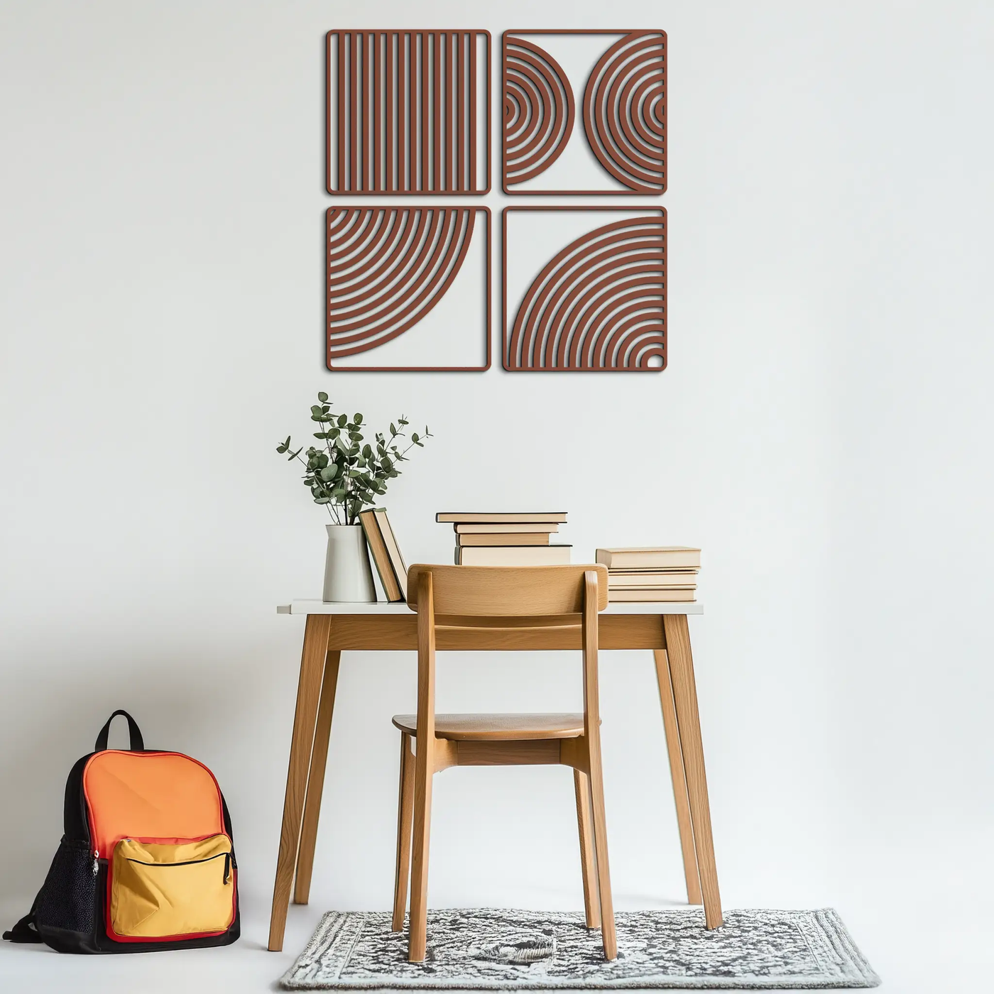 Geometric Pattern Metal Wall Art – 4-Piece Modern Minimalist Steel Decor- KAF363 by Enova Art