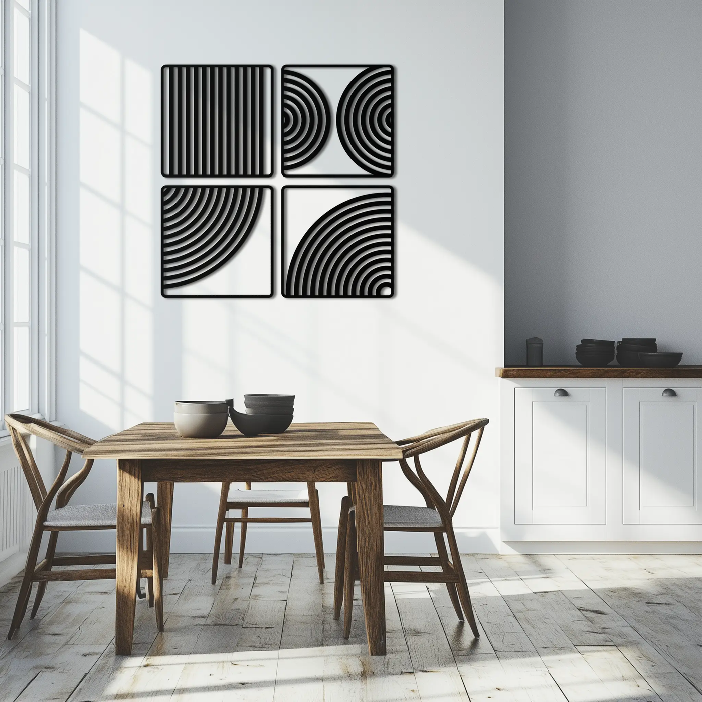 Geometric Pattern Metal Wall Art – 4-Piece Modern Minimalist Steel Decor- KAF363 by Enova Art