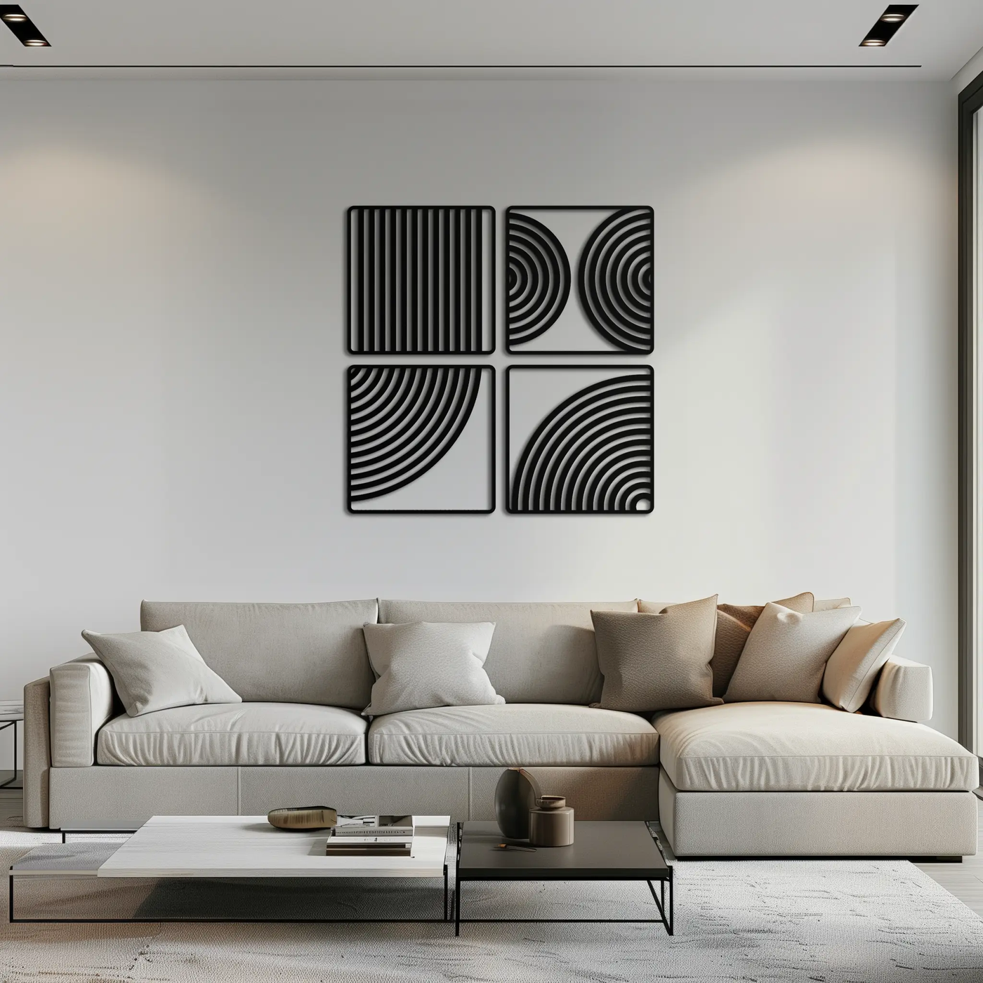 Geometric Pattern Metal Wall Art – 4-Piece Modern Minimalist Steel Decor- KAF363 by Enova Art