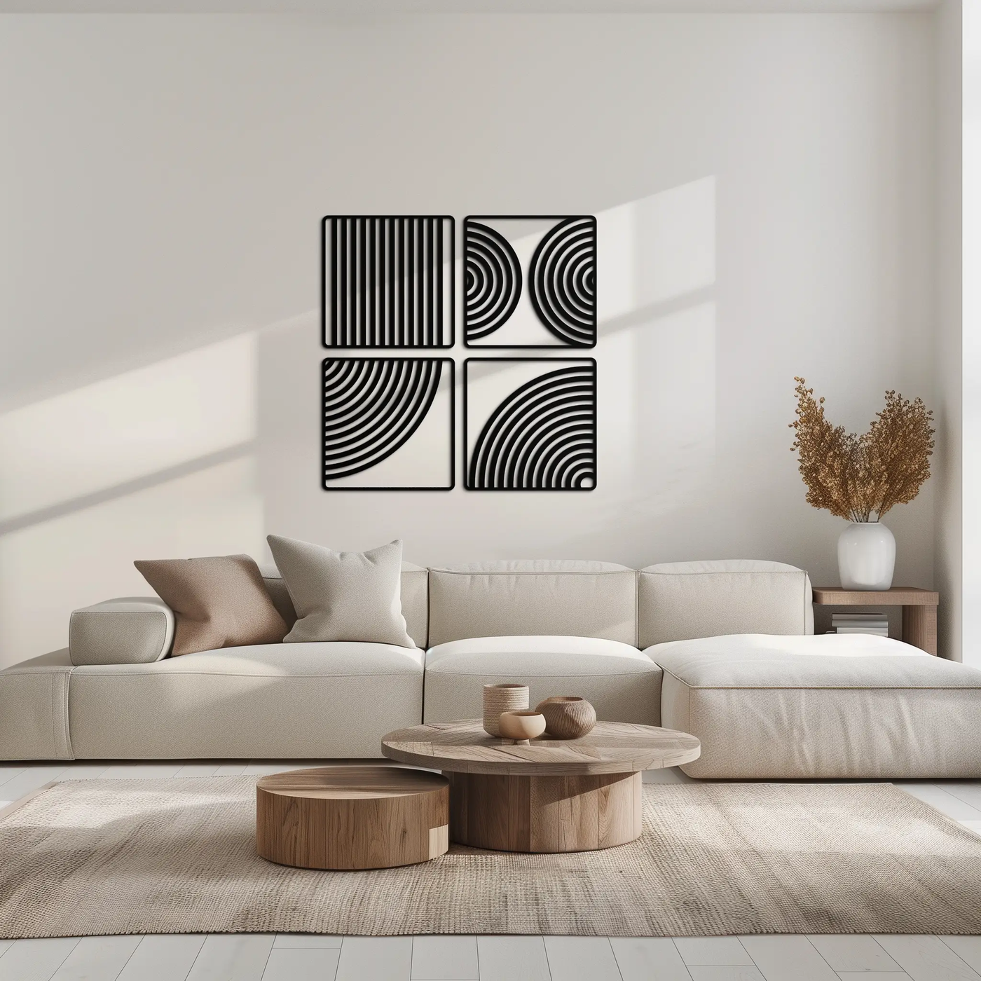 Geometric Pattern Metal Wall Art – 4-Piece Modern Minimalist Steel Decor- KAF363 by Enova Art