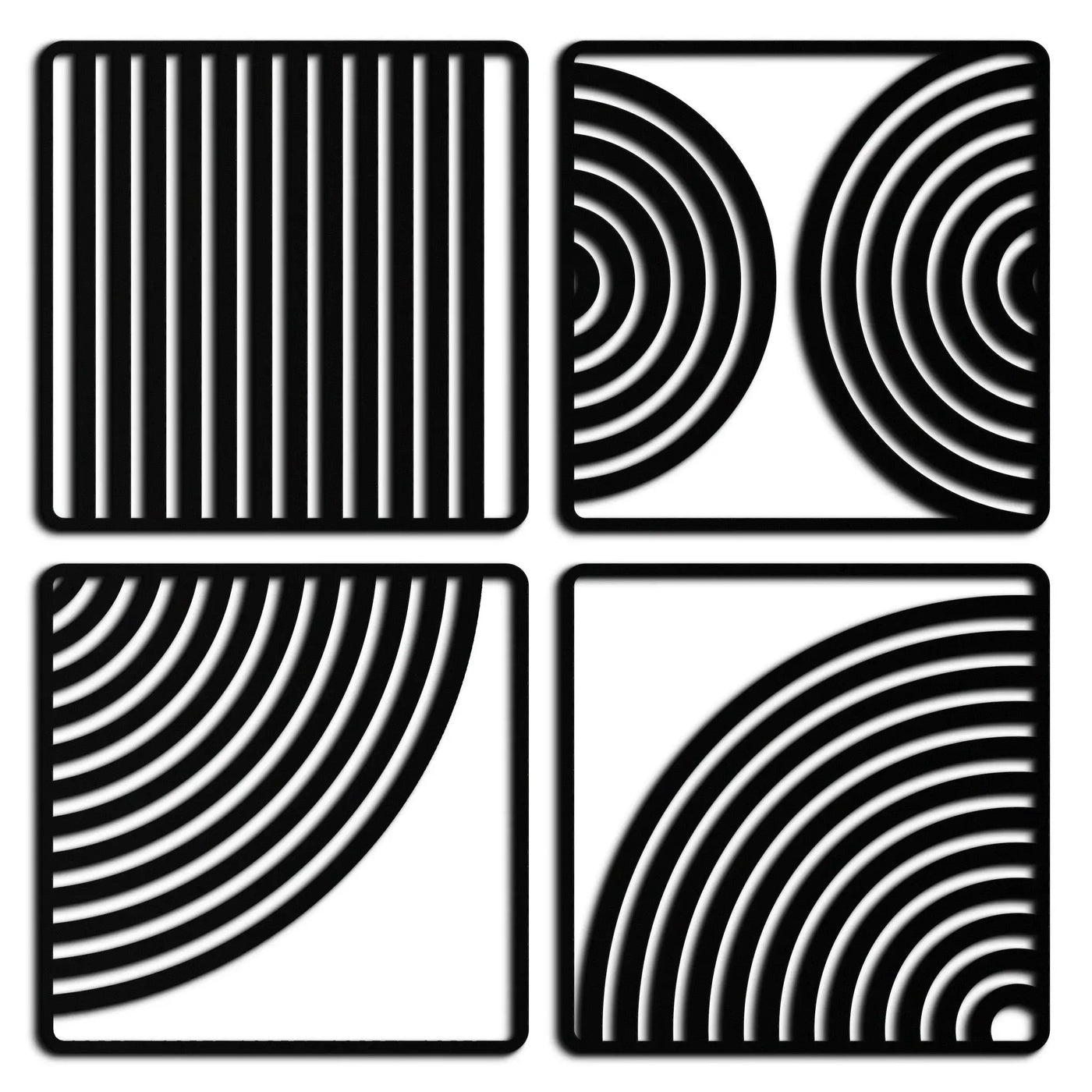 Geometric Pattern Metal Wall Art – 4-Piece Modern Minimalist Steel Decor- KAF363 by Enova Art