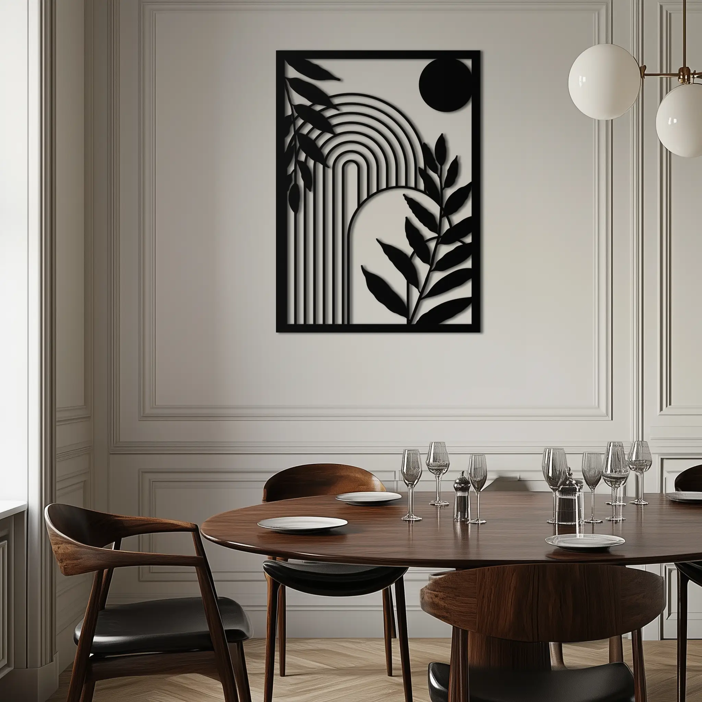 Modern Geometric Botanical Metal Wall Art – Abstract Nature-Inspired Steel Design- KAF366 by Enova Art