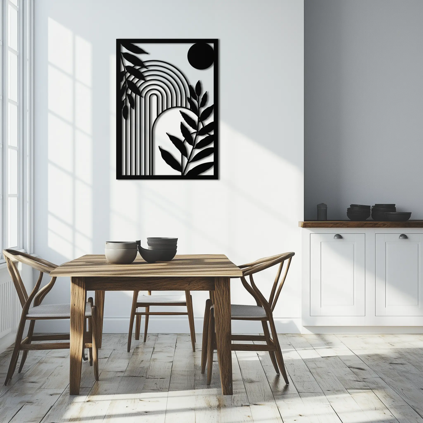 Modern Geometric Botanical Metal Wall Art – Abstract Nature-Inspired Steel Design- KAF366 by Enova Art