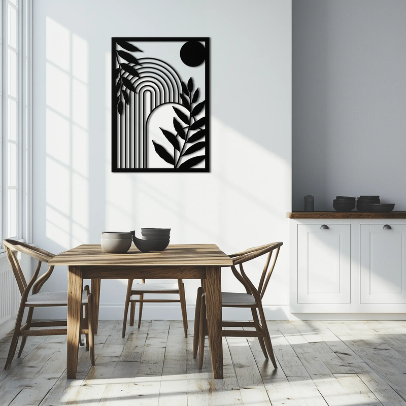 Modern Geometric Botanical Metal Wall Art – Abstract Nature-Inspired Steel Design- KAF366 by Enova Art