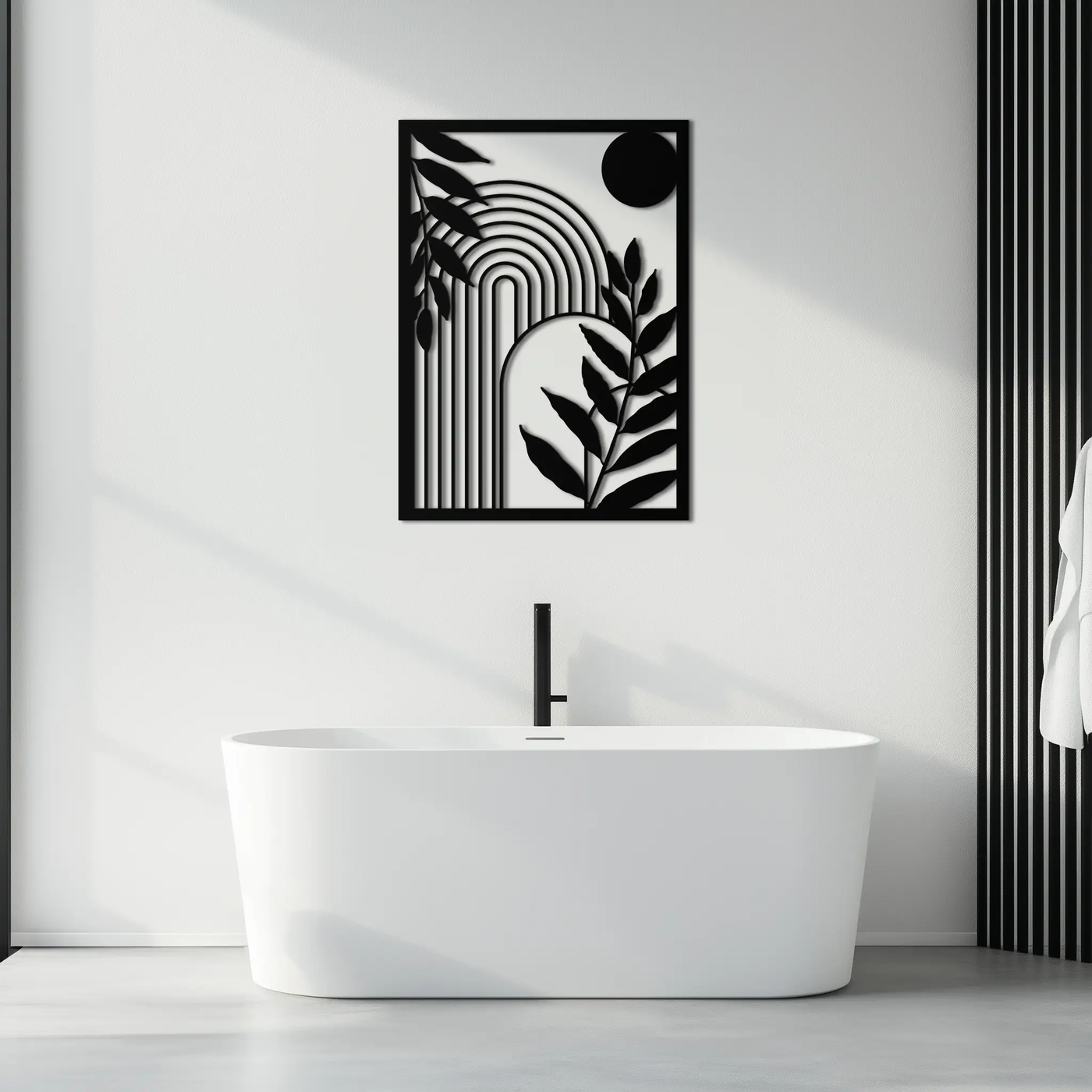 Modern Geometric Botanical Metal Wall Art – Abstract Nature-Inspired Steel Design- KAF366 by Enova Art