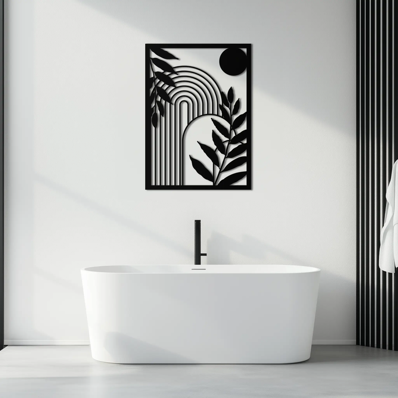 Modern Geometric Botanical Metal Wall Art – Abstract Nature-Inspired Steel Design- KAF366 by Enova Art