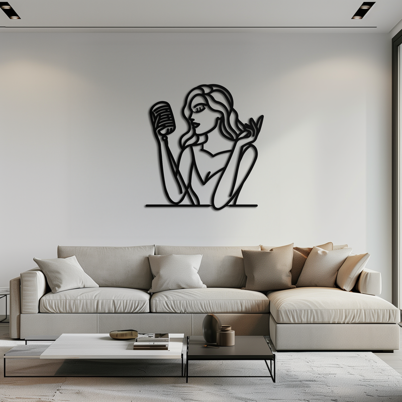 Singing Woman Metal Wall Art – Modern Female Vocalist Silhouette- KAF367 by Enova Art