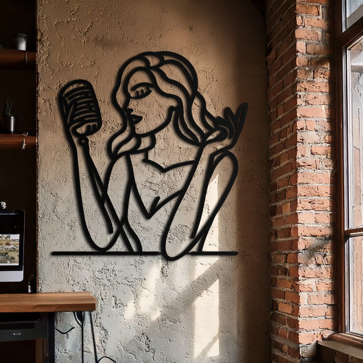 Singing Woman Metal Wall Art – Modern Female Vocalist Silhouette- KAF367 by Enova Art