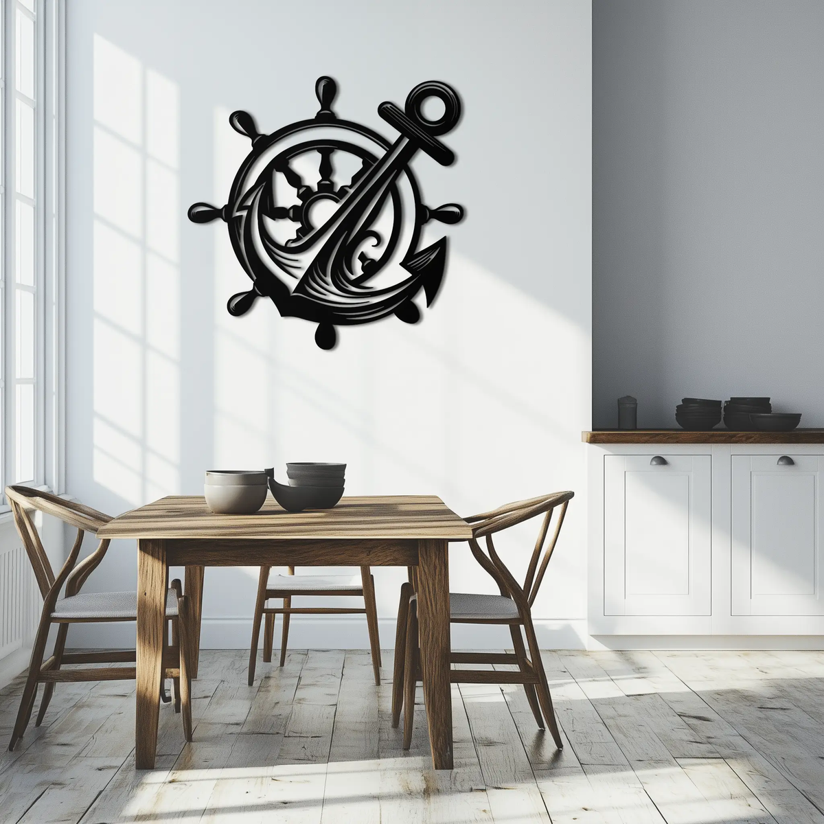 Anchor and Ship Wheel Metal Wall Art – Nautical Steel Decor for Sea Lovers- KAF368 by Enova Art