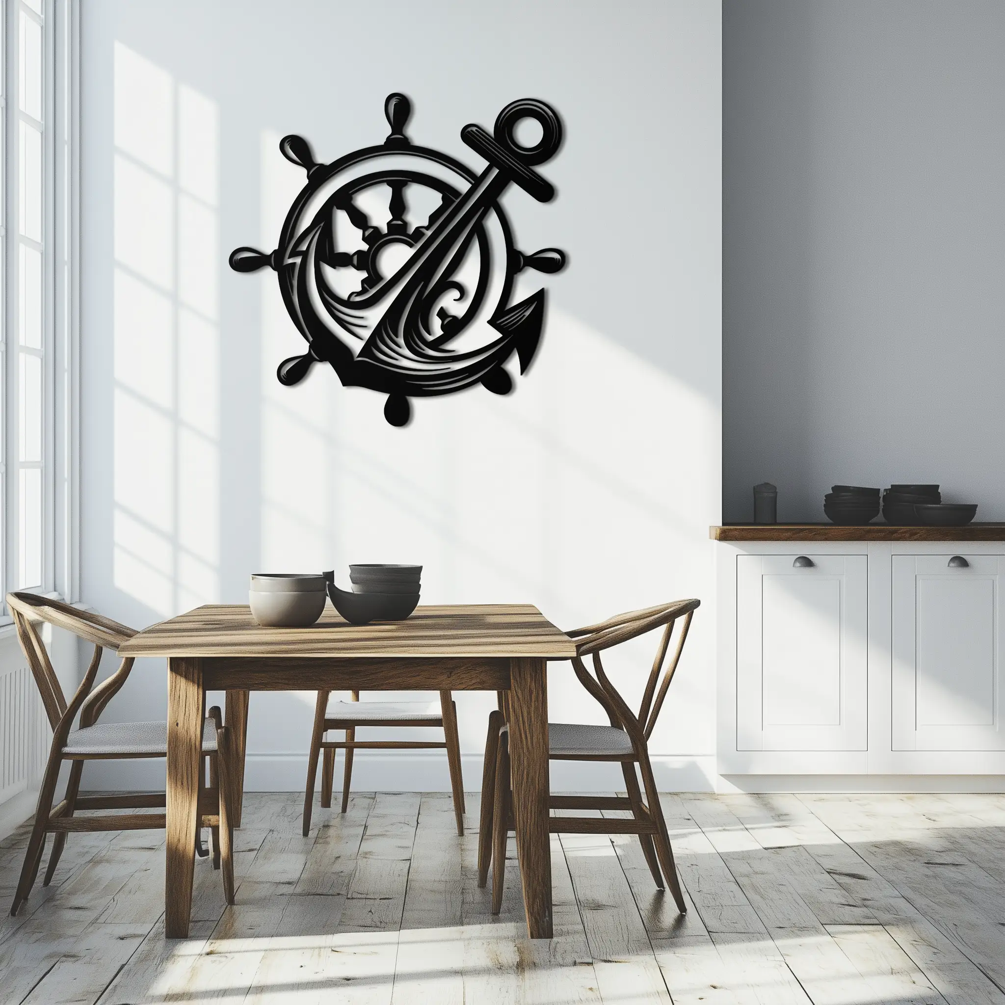 Anchor and Ship Wheel Metal Wall Art – Nautical Steel Decor for Sea Lovers- KAF368 by Enova Art