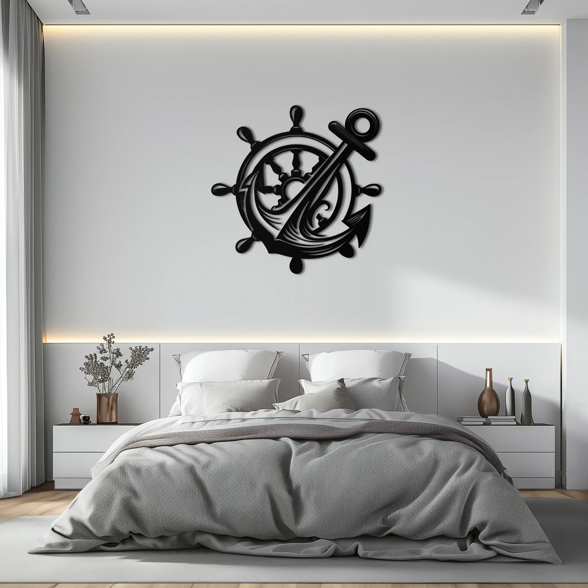 Anchor and Ship Wheel Metal Wall Art – Nautical Steel Decor for Sea Lovers- KAF368 by Enova Art