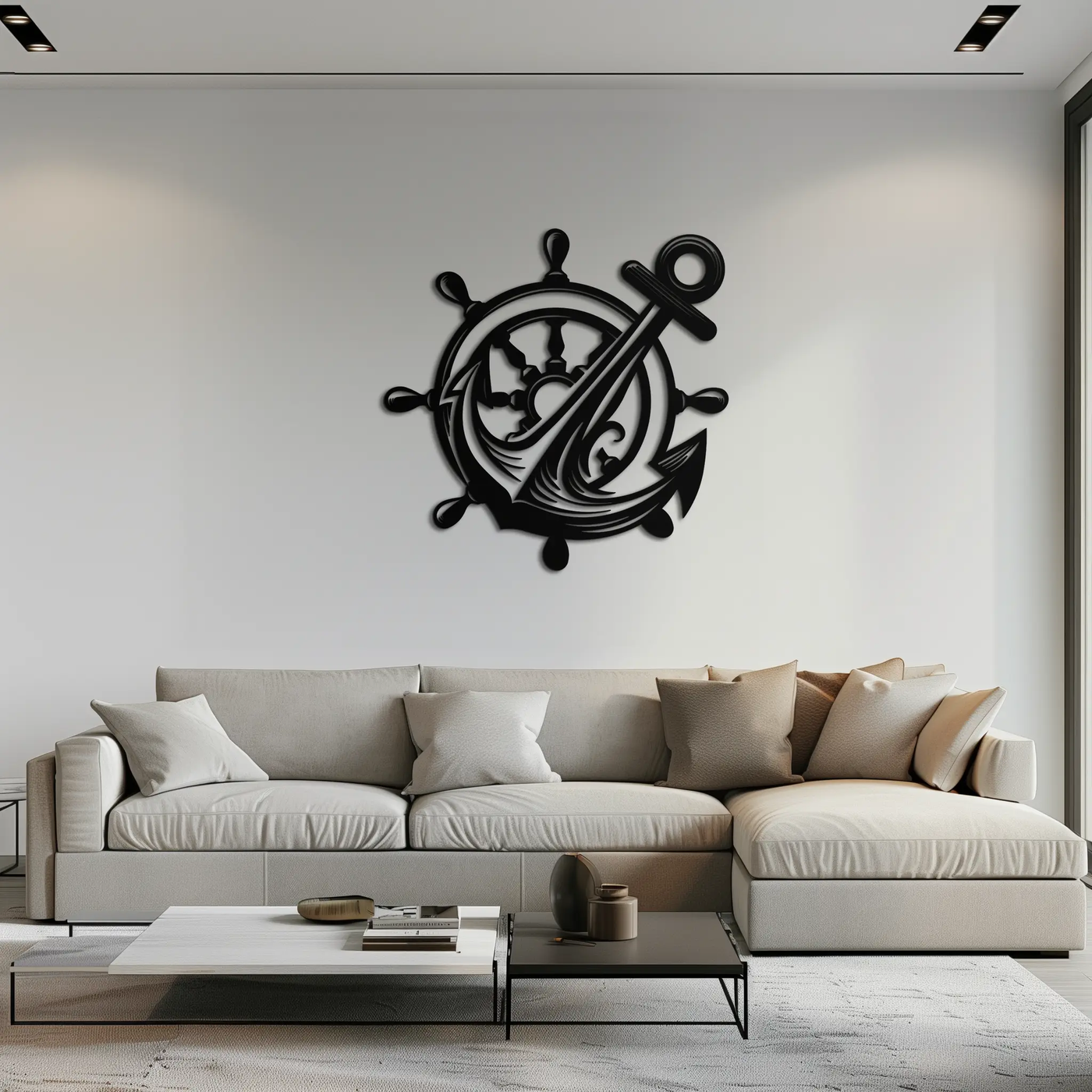 Anchor and Ship Wheel Metal Wall Art – Nautical Steel Decor for Sea Lovers- KAF368 by Enova Art