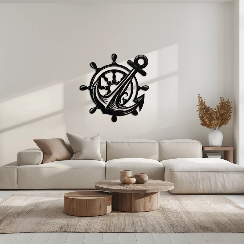 Anchor and Ship Wheel Metal Wall Art – Nautical Steel Decor for Sea Lovers- KAF368 by Enova Art
