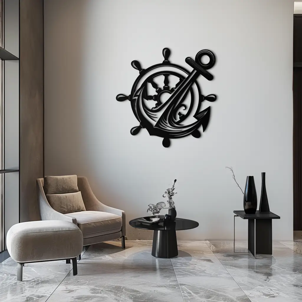 Anchor and Ship Wheel Metal Wall Art – Nautical Steel Decor for Sea Lovers- KAF368 by Enova Art