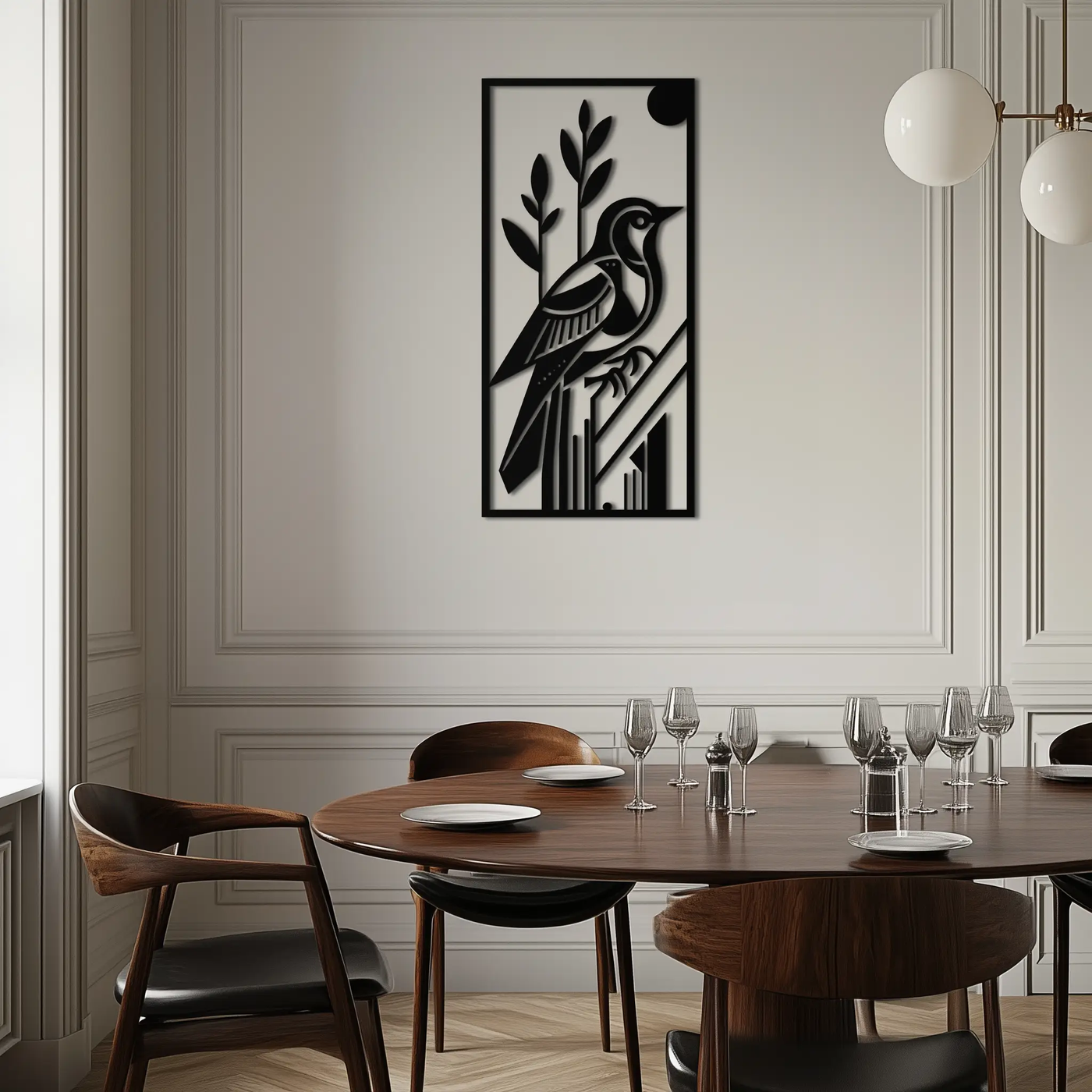 Bird & Nature Panel Metal Wall Art – Minimalist Vertical Steel Decor- KAF369 by Enova Art