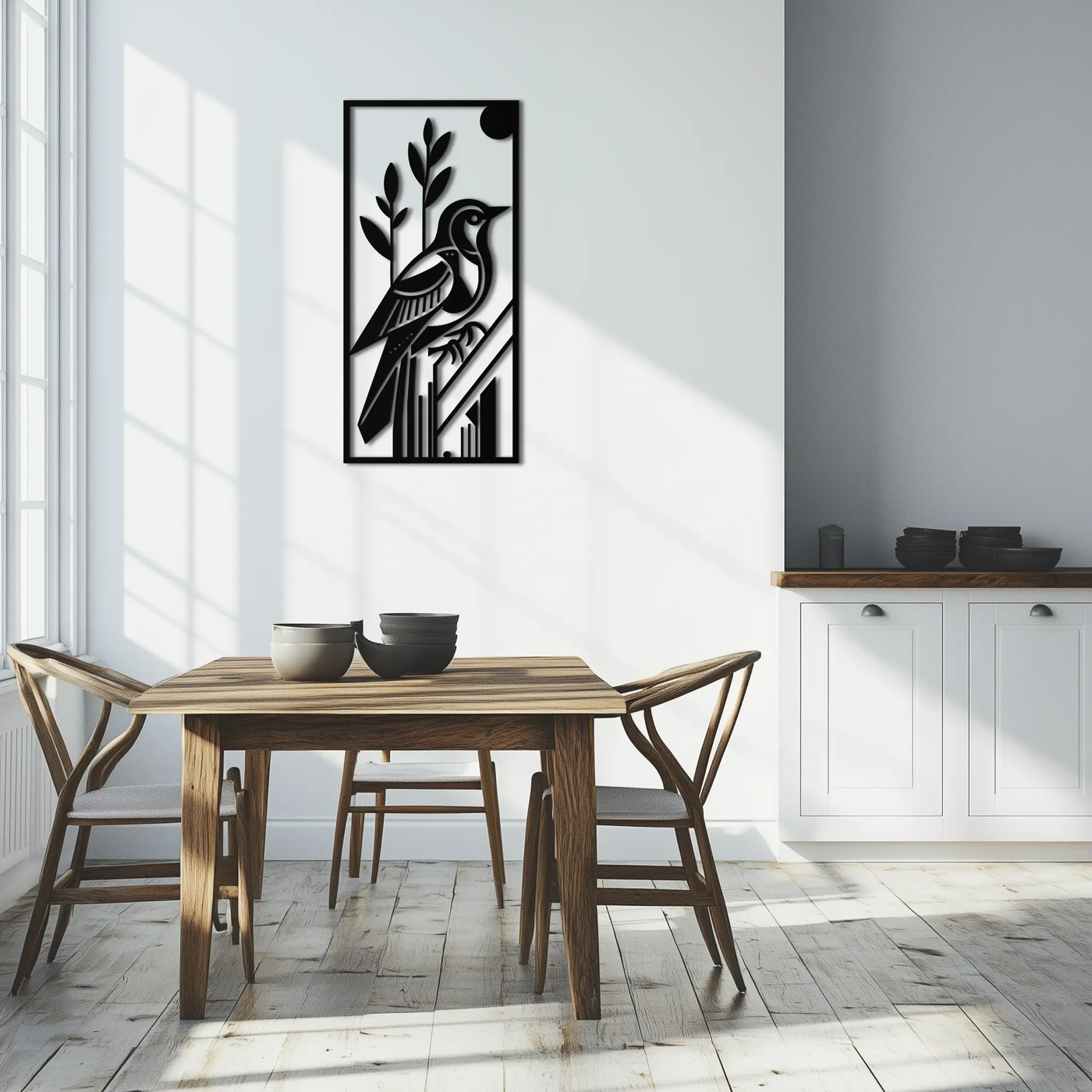 Bird & Nature Panel Metal Wall Art – Minimalist Vertical Steel Decor- KAF369 by Enova Art