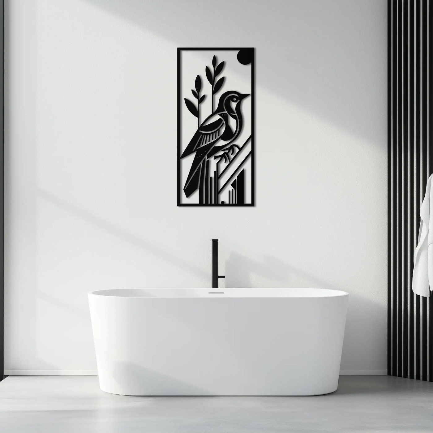 Bird & Nature Panel Metal Wall Art – Minimalist Vertical Steel Decor- KAF369 by Enova Art