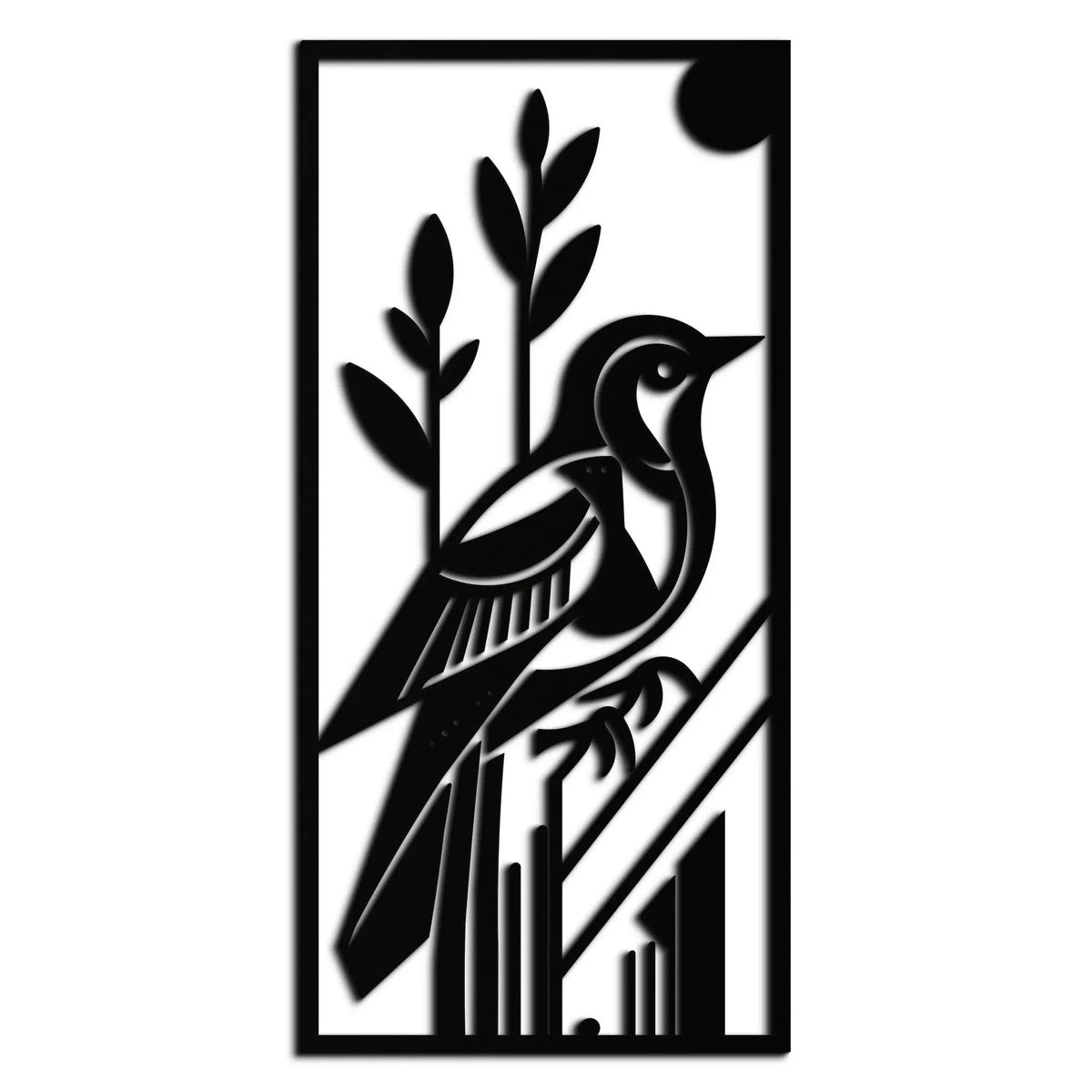 Bird & Nature Panel Metal Wall Art – Minimalist Vertical Steel Decor- KAF369 by Enova Art