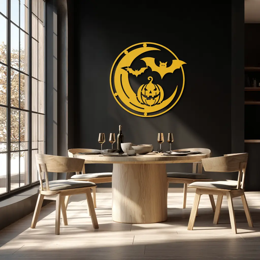 Halloween Bat Pumpkin Metal Wall Art – Spooky Jack-O'-Lantern Steel Decor- KAF371 by Enova Art