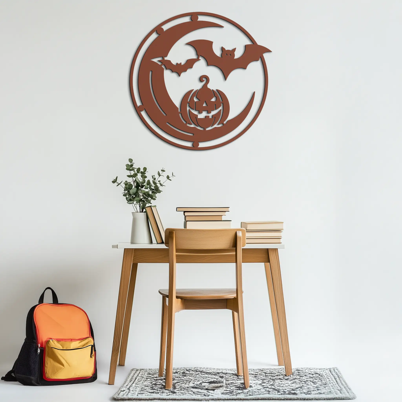 Halloween Bat Pumpkin Metal Wall Art – Spooky Jack-O'-Lantern Steel Decor- KAF371 by Enova Art
