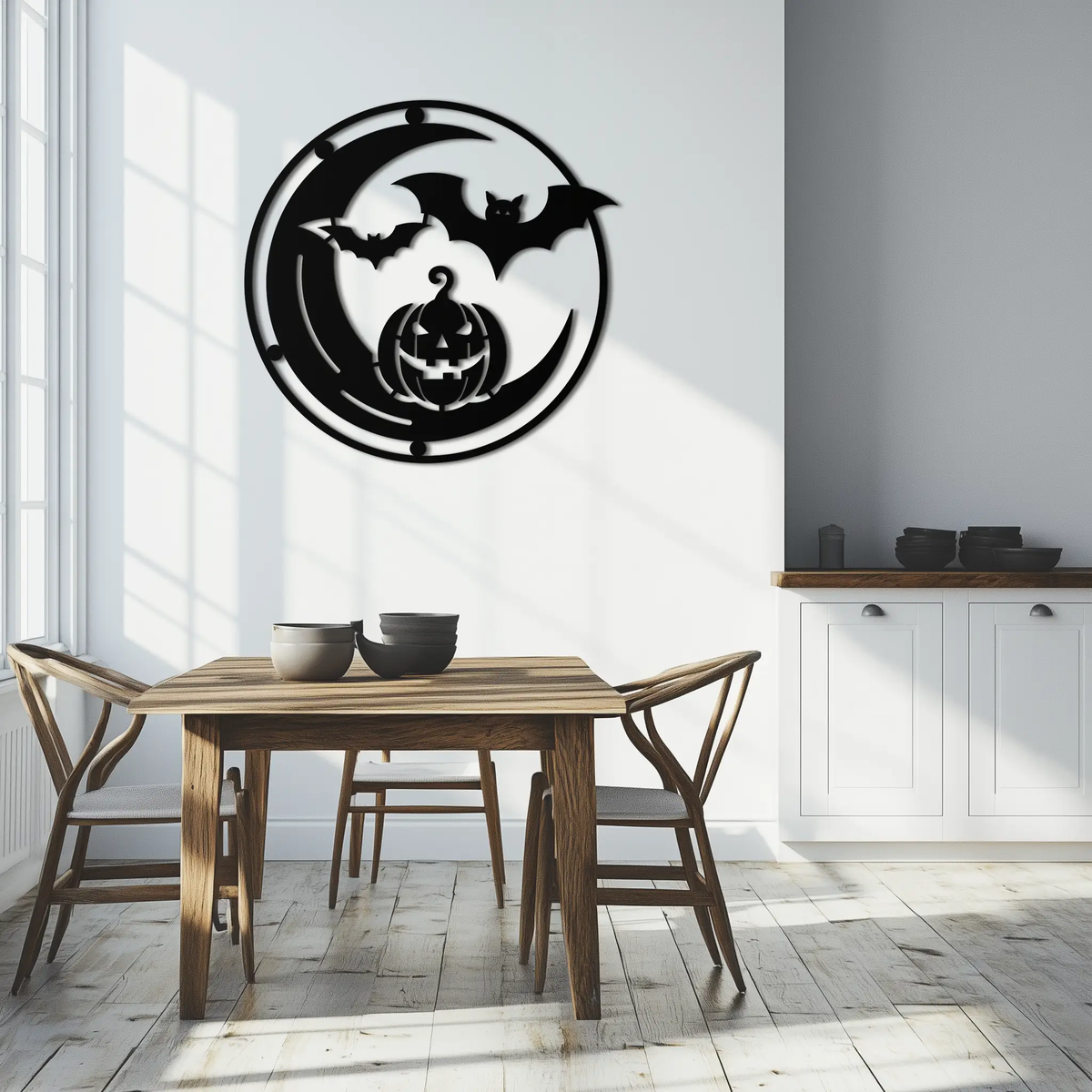Halloween Bat Pumpkin Metal Wall Art – Spooky Jack-O'-Lantern Steel Decor- KAF371 by Enova Art