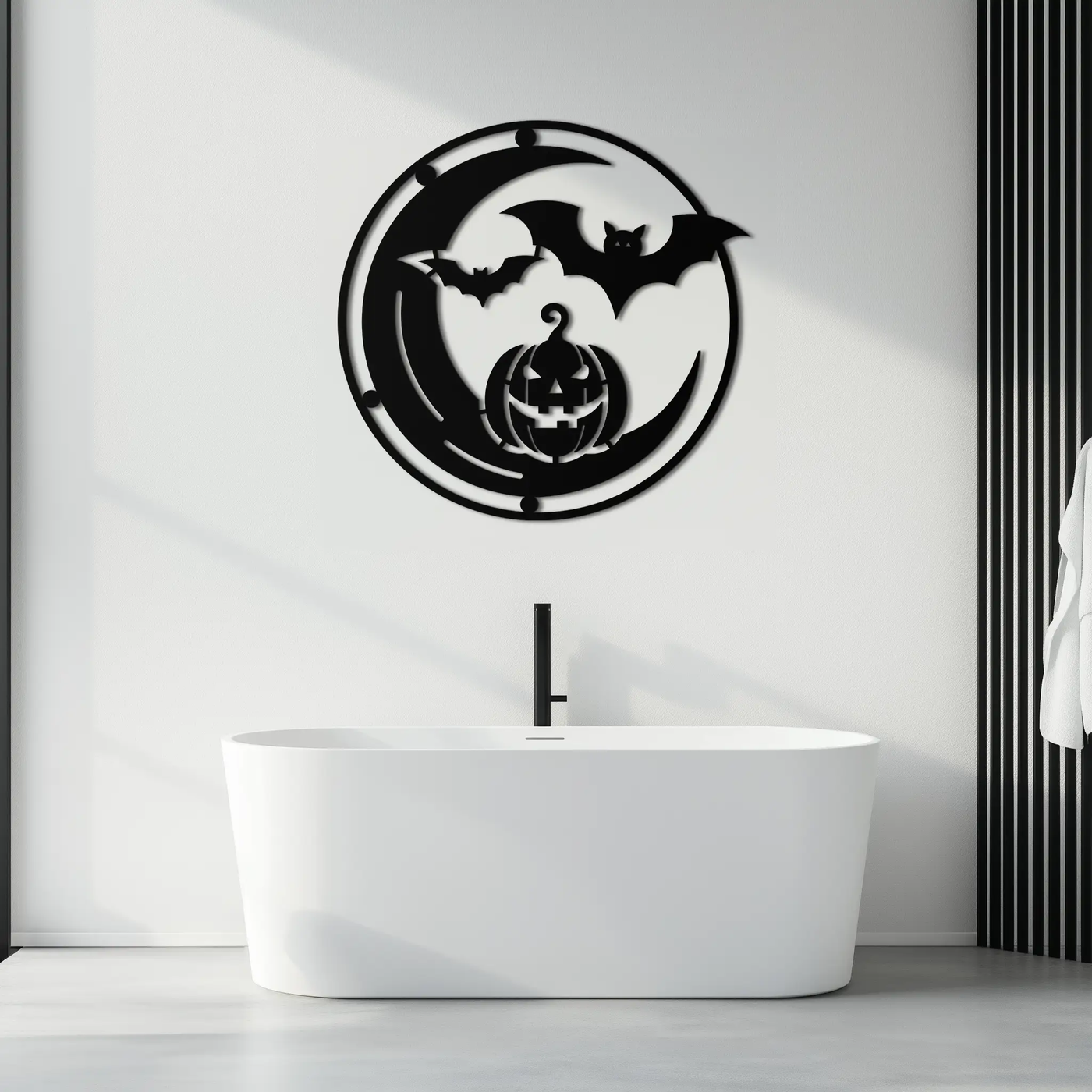 Halloween Bat Pumpkin Metal Wall Art – Spooky Jack-O'-Lantern Steel Decor- KAF371 by Enova Art
