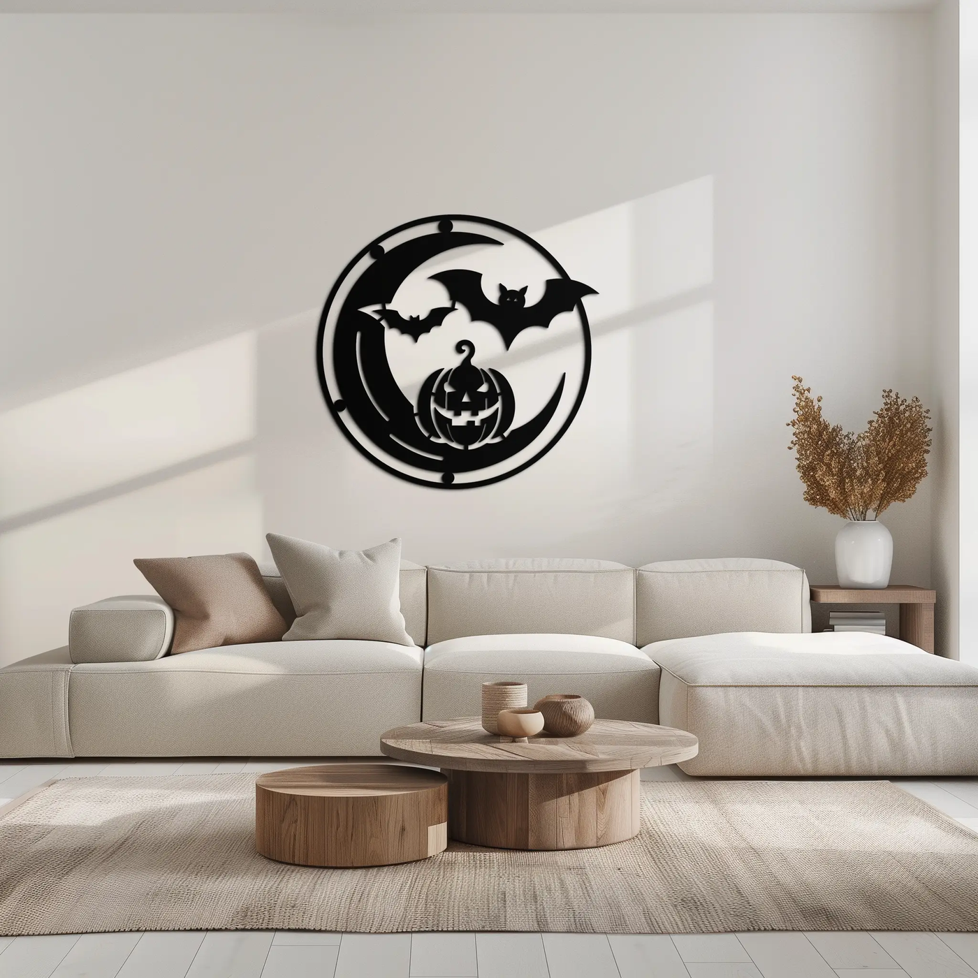 Halloween Bat Pumpkin Metal Wall Art – Spooky Jack-O'-Lantern Steel Decor- KAF371 by Enova Art