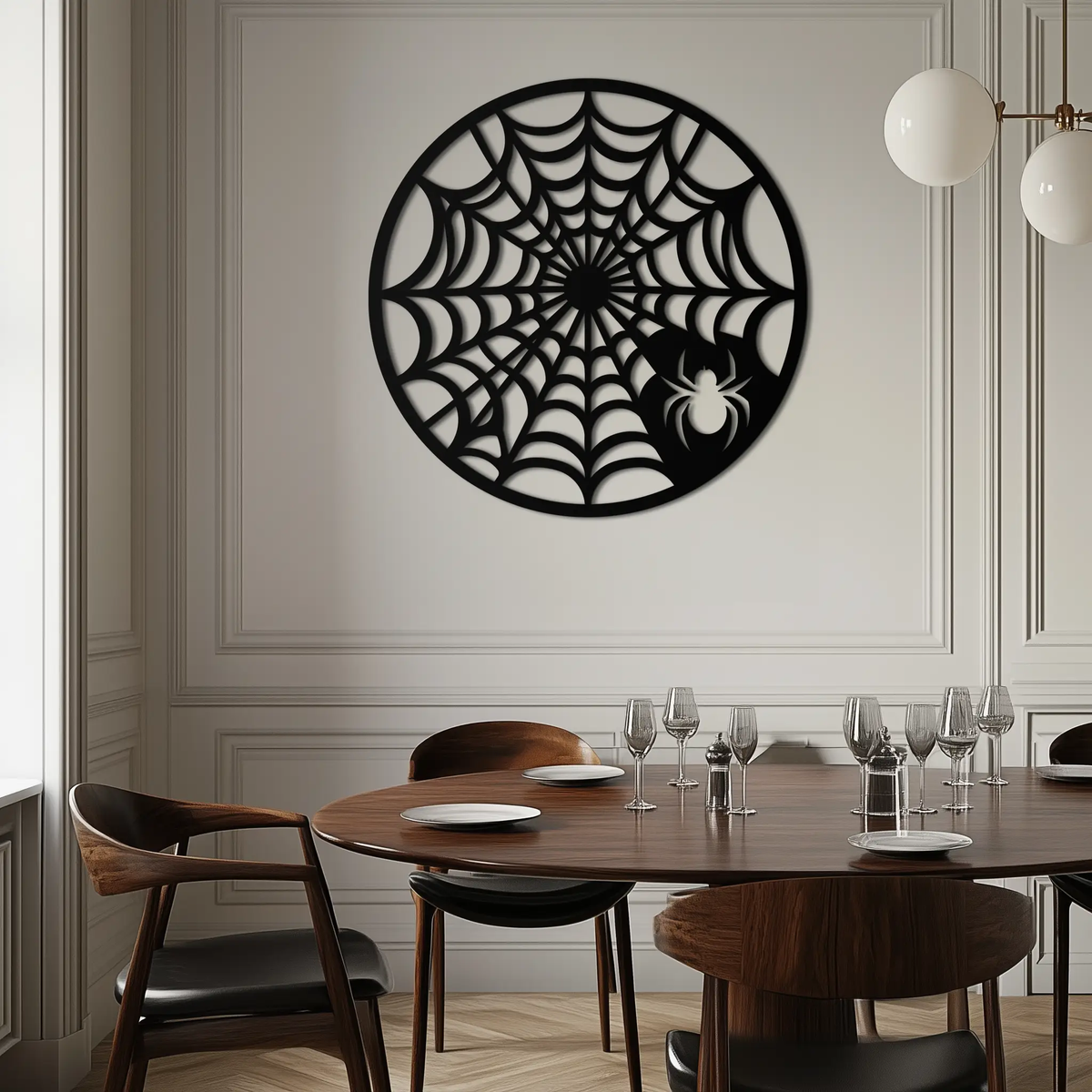 Spider Web Metal Wall Art – Round Halloween Spider Decoration- KAF372 by Enova Art