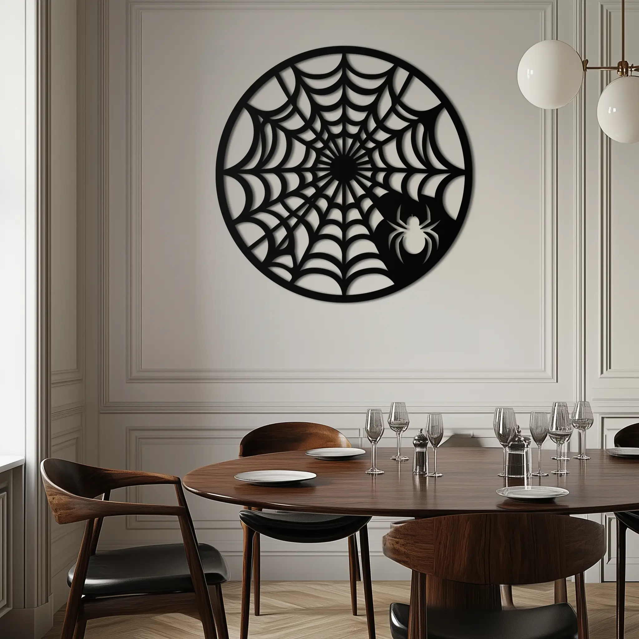 Spider Web Metal Wall Art – Round Halloween Spider Decoration- KAF372 by Enova Art